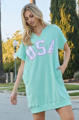 Plus USA Applique Printed Sweatshirts Dress