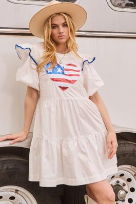 American Flag Heart Sequin patch Mini Dress