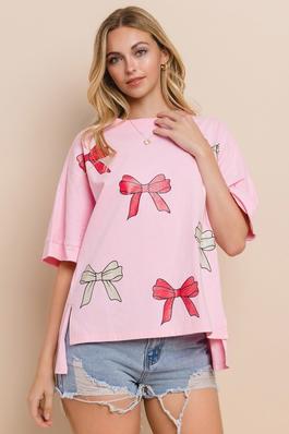 Plus Bows Oversized Graphic T-Shirts