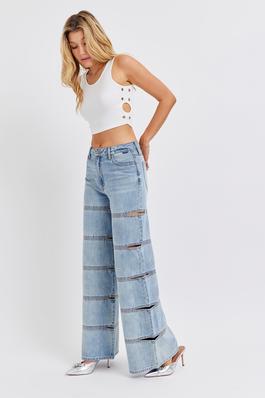 High Rise Wide Leg with Side Cut-Out Details