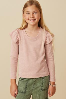 Girls Marled Textured Ruffle Detail Scoop Neck Knit Top
