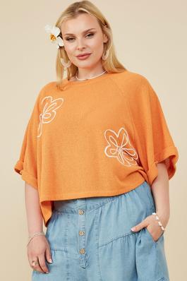 Plus Floral Embroidered Dolman Sleeve Knit Tee 