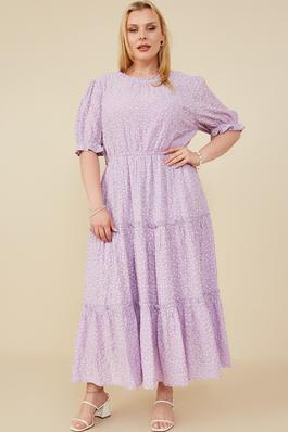 Plus Ditsy Floral Embroidered Tiered Dress