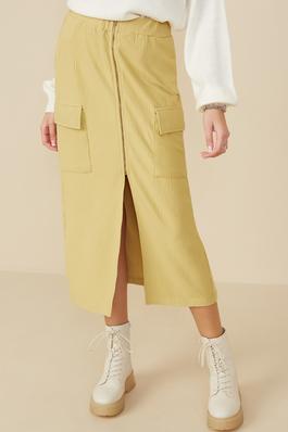 Womens Cargo Pocket Front Zip Textured Knit Skirt
