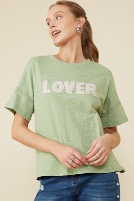 Womens Lover Verbiage Raw Edge Detail T Shirt
