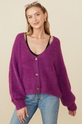 Womens Mohair Texture Button Sweater Cardigan