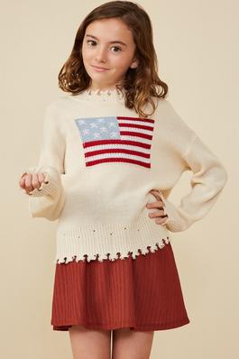 Girls Distressed Old Glory Graphic Sweater