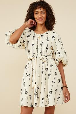 Womens All Over Bow Print Belted Dress