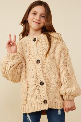 Girls Low Gauge Cable Knit Oversized Cardigan