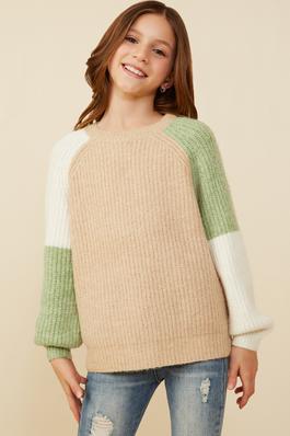 Girls Asymmetric Color Block Pullover Sweater