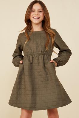 Girls Quilted Long Sleeve A Line Dress