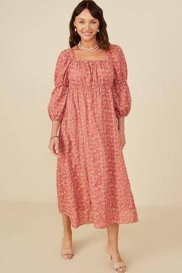 Plus Botanical Embroidered Peasant Sleeve Dress