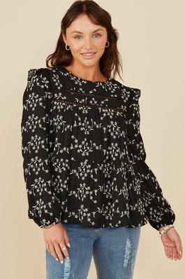 Plus Botanical Embroidered Lace Detailed Top