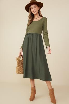 Plus Ribbed Knit Mixed Media Scoop Neck Dress