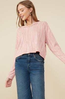Plus Distressed Textured Notch Neck Knit Top