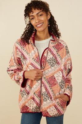 Plus Patch Print Quilted Light Padded Jacket