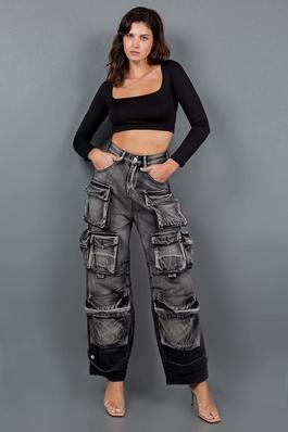 OMBRE WASHED MULTI CARGO DENIM PANT