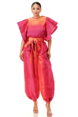RUFFLE SLEEVE TOP AND PANT SET