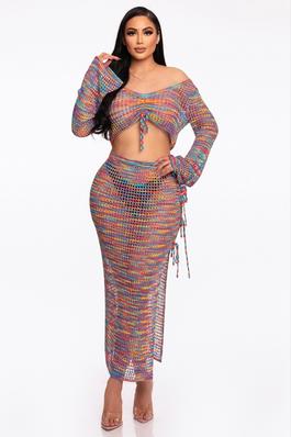 So Beachy Knitted Multicolor Cover-Up Set