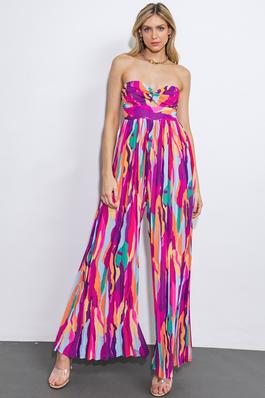 PRINTED WOVEN STRAPLESS JUMPSUIT