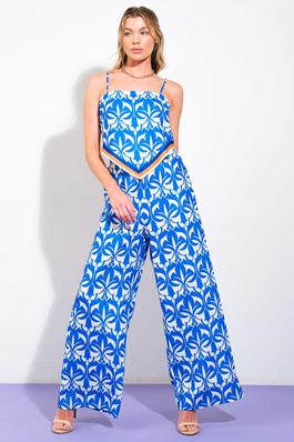 A printed woven top and pant set