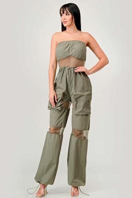 Tube jumpsuit with fishnet contrast