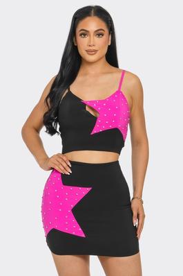 Star Shape Contrast Top And Skirt Set