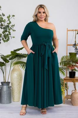 PLUS SOLD A LINE BELTED ONE SHOUDLER MAXI DRESS