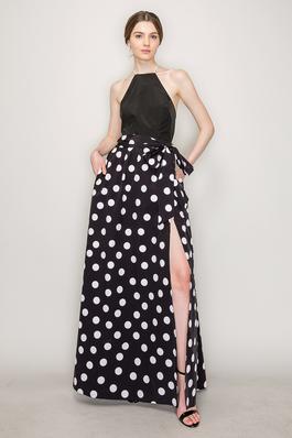 Halter Neck Dots Print Skirt Maxi Dress