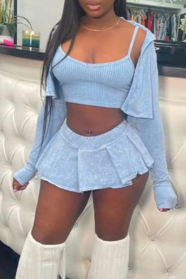 CROP TOP AND MINI SKIRT AND LONG SLEEVE JACKET SET