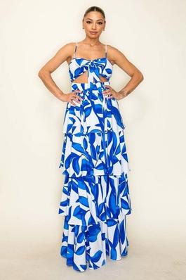 PRINTED MULTI TIERED SMOCKED BACK MAXI DRESS