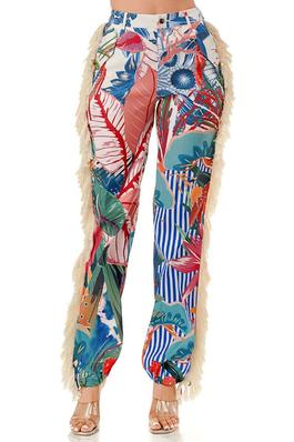 GRUNGE PAINT LONG PANT WITH SIDE FRINGE DETAIL