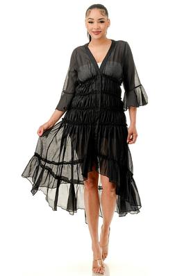 PLUS FRONT BUTTON DOWN TIERED MIDI DRESS