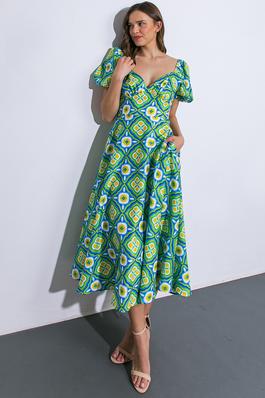 A printed woven midi dress