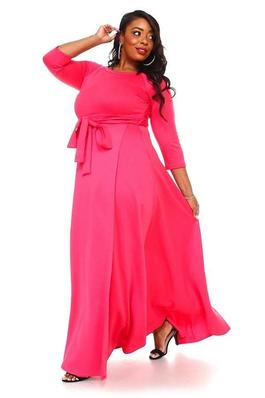 REGULAR SIZE SOLID MAXI DRESS WITH BELT