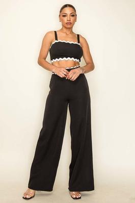TWILL STRAP BRA TOP AND PANT SET