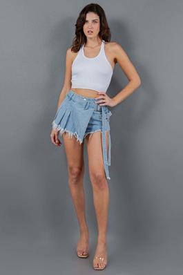 RUFFLE CARGO MINI SKORT WITH ATTACTHED BELT TIE