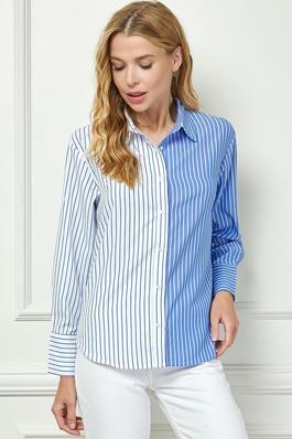 Striped button down blouse