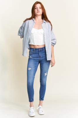 High RIse destructed ankle skinny