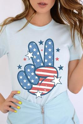 4th of July Peace Hand Sign Graphic T Shirts