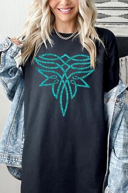 Turquoise Boot Stitch Graphic Heavyweight T Shirts