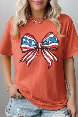 American Flag Bow Graphic Heavyweight T Shirts
