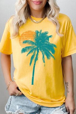 Palm Tree & Sunset Graphic Heavyweight T Shirts