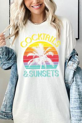 Cocktails & Sunsets Graphic Heavyweight T Shirts