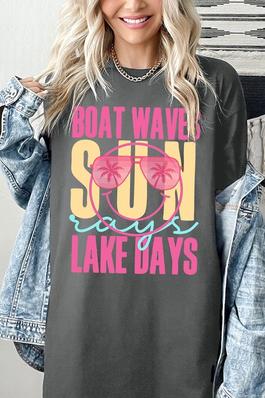 Boat Waves Sun Rays Graphic Heavyweight T Shirts