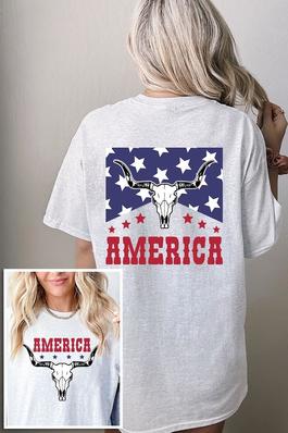 America Bull Skull Graphic Heavyweight T Shirts