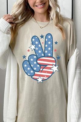 USA Peace Hand Sign Graphic Heavyweight T Shirts