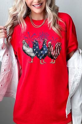 Patriotic USA Chicken Graphic Heavyweight T Shirts