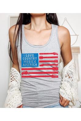 Love Country Music & America Graphic Tank Top