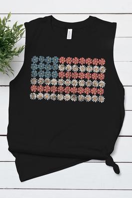Patriotic Flower Flag Graphic Muscle Tank Top